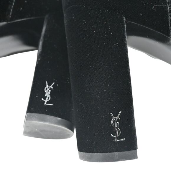 Saint Laurent Loulou Black Velvet YSL Lace-Up Block Heels Size 37 - Picture 6 of 12